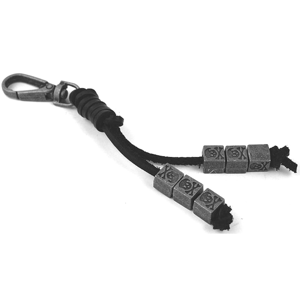 Брелок для ключей с карабином &quot;Черепа и кости&quot; из чёрной кожи и сплава RSBR-059