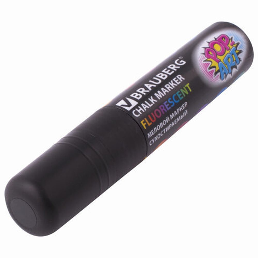 Маркер меловой "POP-ART" ЧЕРНЫЙ, 15 мм, сухостираемый, для гладких поверхностей, BRAUBERG, 151544
