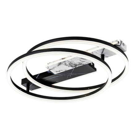 Потолочный светодиодный светильник 90Вт, 3678лм, 3000-6400K, Ra>80, плавная регулировка мощности, изменение цветовой температуры, пульт, металл/акрил, черный/белый мрамор