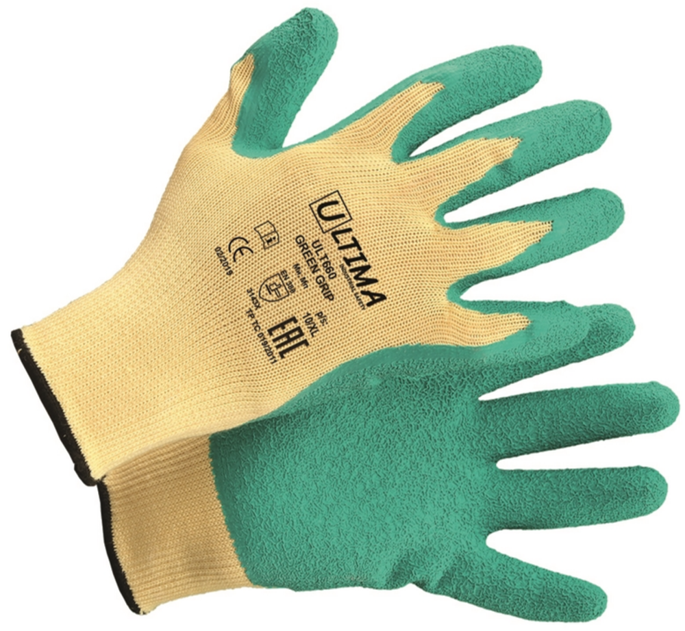 556 Перчатки ULTIMA 660 GREEN Grip трикотаж с латекс.