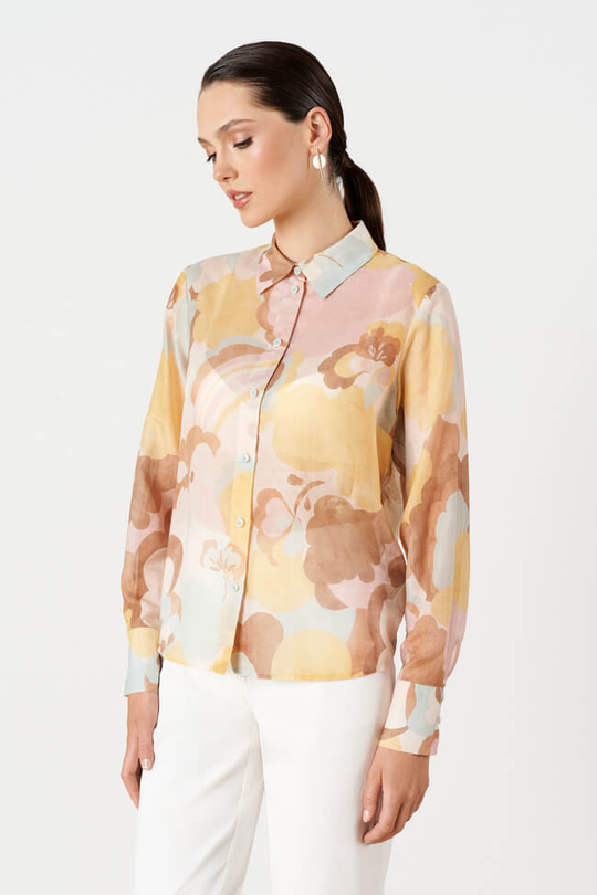 23232 Блузка женская (жёлтый принт)