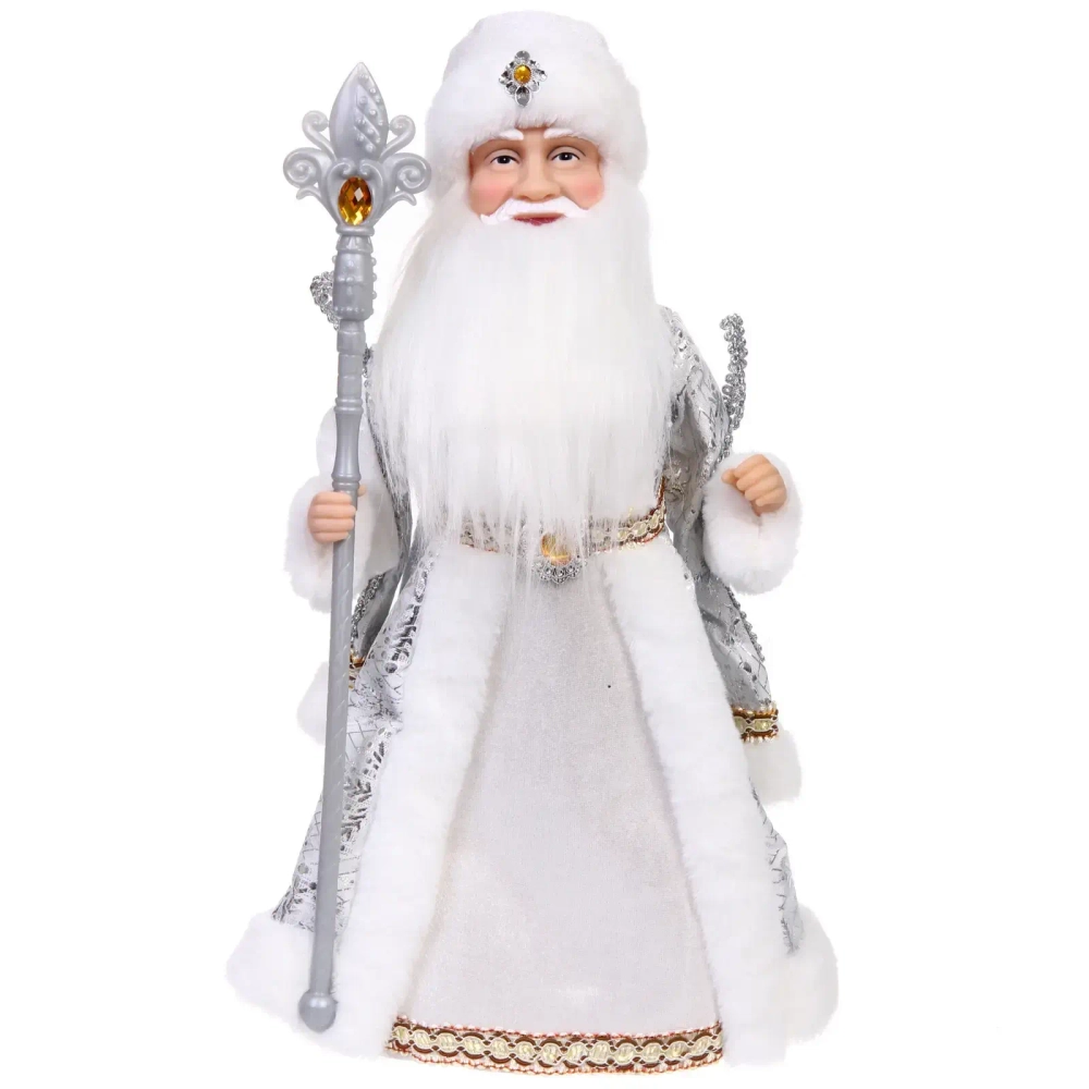 Дед Мороз музыкальный «Сказочная волшебная шуба» 40 см (серебряная шубка)