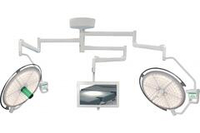 Потолочный двухблочный светодиодный операционный светильник Паналед-160/160 с видеокамерой HD и рычагом с кронштейном для монитора