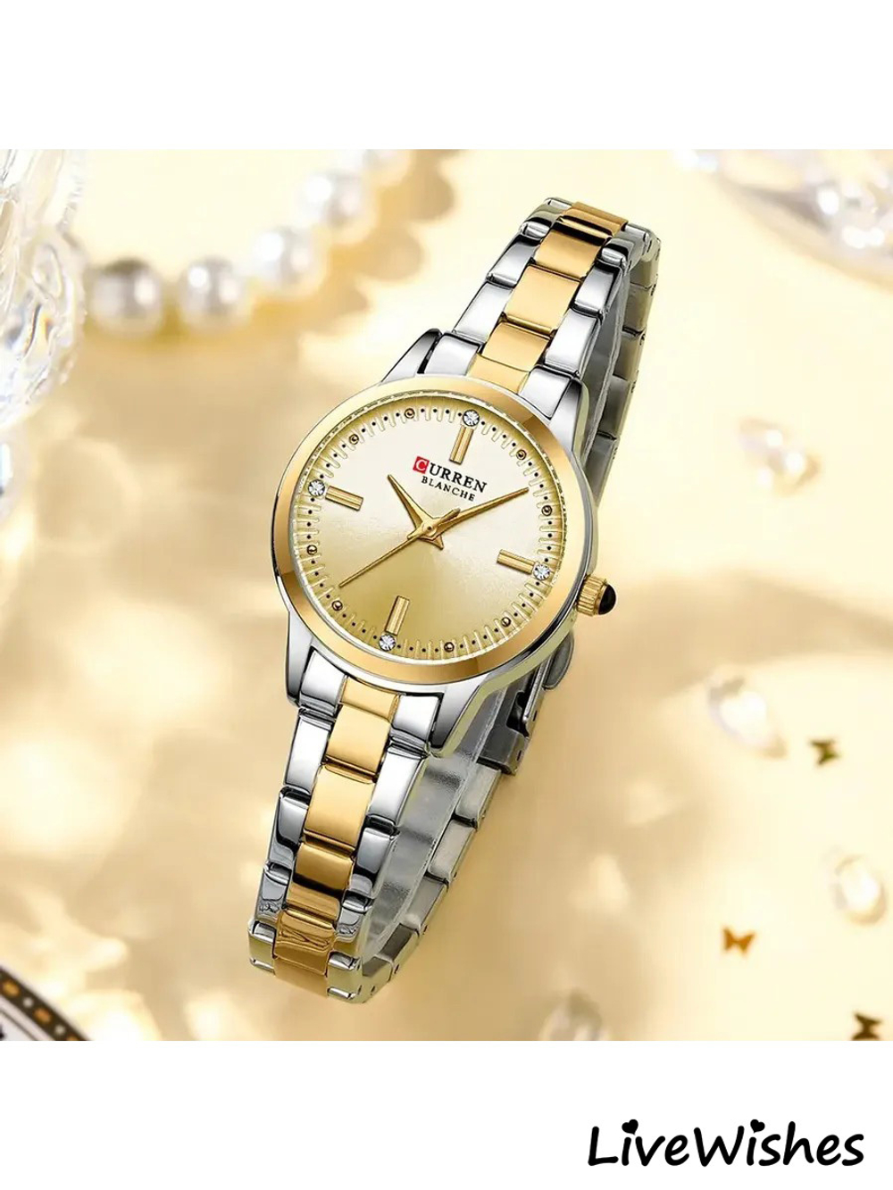 Часы наручные кварцевые CURREN на металлическом браслете, серебристый/серебристо-золотистый W8580-01