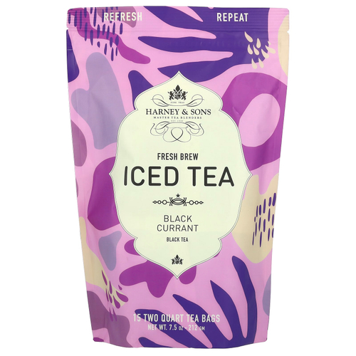 Harney & Sons, Fresh Brew Iced Tea, чай со льдом из черной смородины, 15 чайных пакетиков, 212 г (7,5 унции)