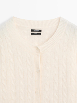 Massimo Dutti Вязаный кардиган из 100% шерсти, натуральный/кремовый