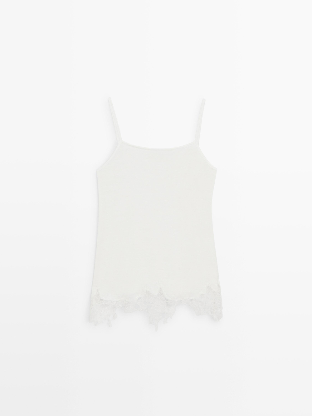 Massimo Dutti Топ в бельевом стиле с кружевом, натуральный/кремовый