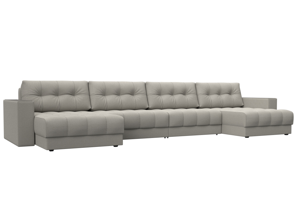 Диван П-образный с декором Лига-049 НПБ Лонг, Амур 02 рогожка бежевый