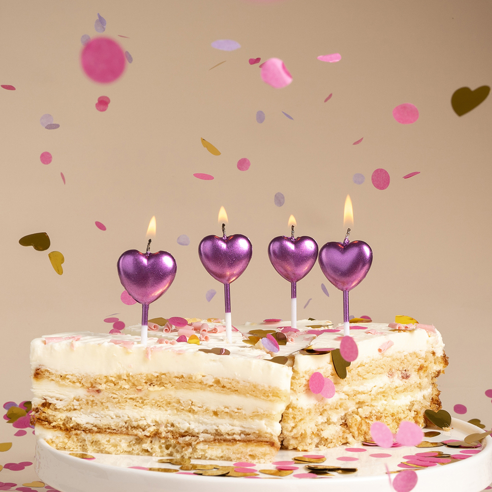 Свечи на торт «Сердце» в фиолетовом цвете, металлик, 5 шт.