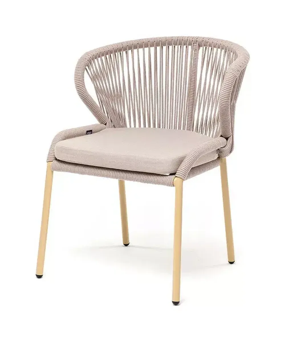 "Милан" стул плетеный из роупа, каркас алюминий (RAL1001), роуп бежевый круглый, ткань бежевая