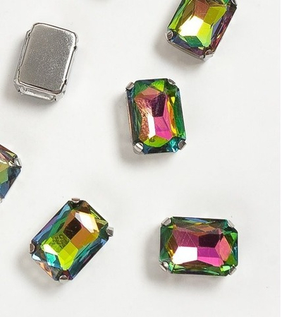 Стразы пришивные стекло в оправе "Прямоугольник", р. 14х10 мм, хамелеон