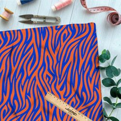 Ткань атлас оранжево-синий тигр