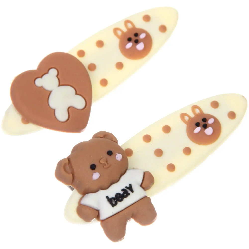 Зажимы для волос детские 2шт «ВКУСНАЯ МИЛКА», сердечко, цвет молочный/шоколадный, 1,5*7см