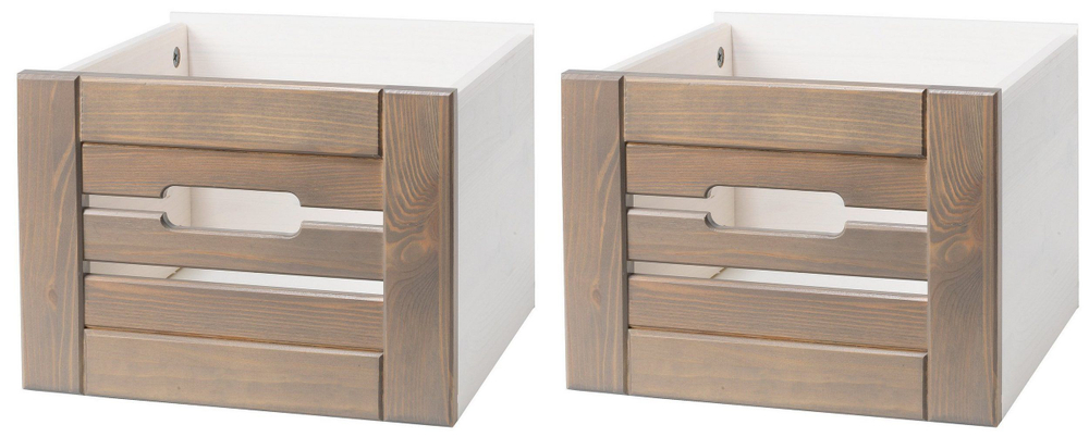 Корзина для хранения  "Венеция", из сосны набор 2 шт, белый воск/ фронт-серый бейц лак