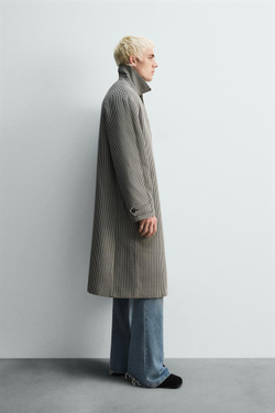 ZARA ПАЛЬТО ИЗ РЕЛЬЕФНОЙ ТКАНИ В КЛЕТКУ LIMITED EDITION, БЕЛЫЙ/ЧЕРНЫЙ