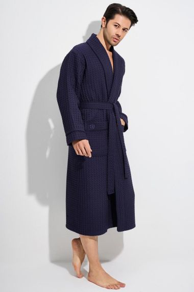 Вафельный мужской халат 1410 синий NUSA Турция