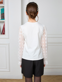 Блузка школьная для девочки рукав шифон молочная