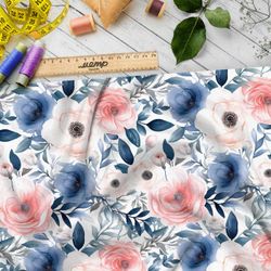 Ткань премиум шифон акварельные розовоголубые цветы