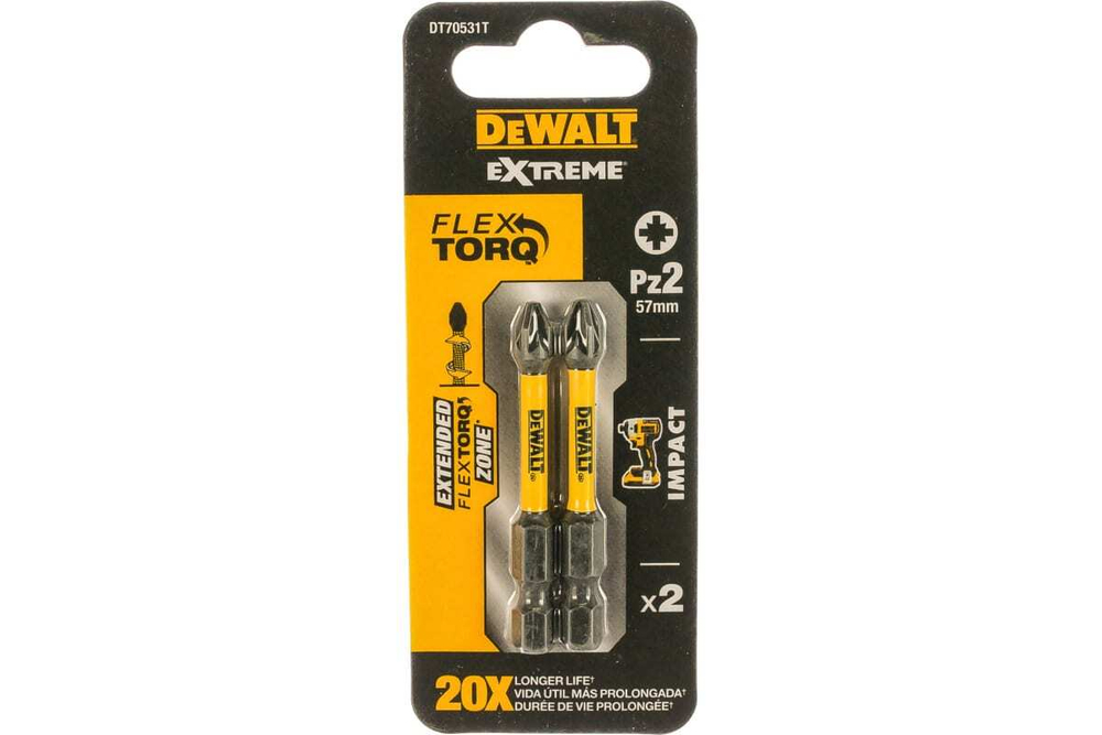Биты ударные IMPACT Torsion Pz2, 57мм, 2шт. DEWALT DT70531T