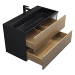 Тумба с раковиной Uperwood Barsa 90 см, раковина черная глянцевая, подвесная тумба черная/дуб сонома