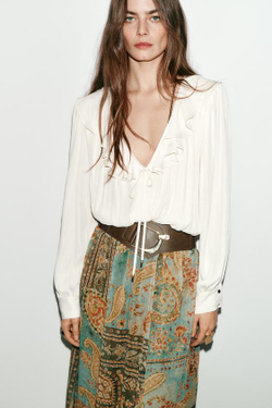 ZARA ЮБКА МИДИ С ПРИНТОМ И ПОЯСОМ, РАЗНОЦВЕТНЫЙ