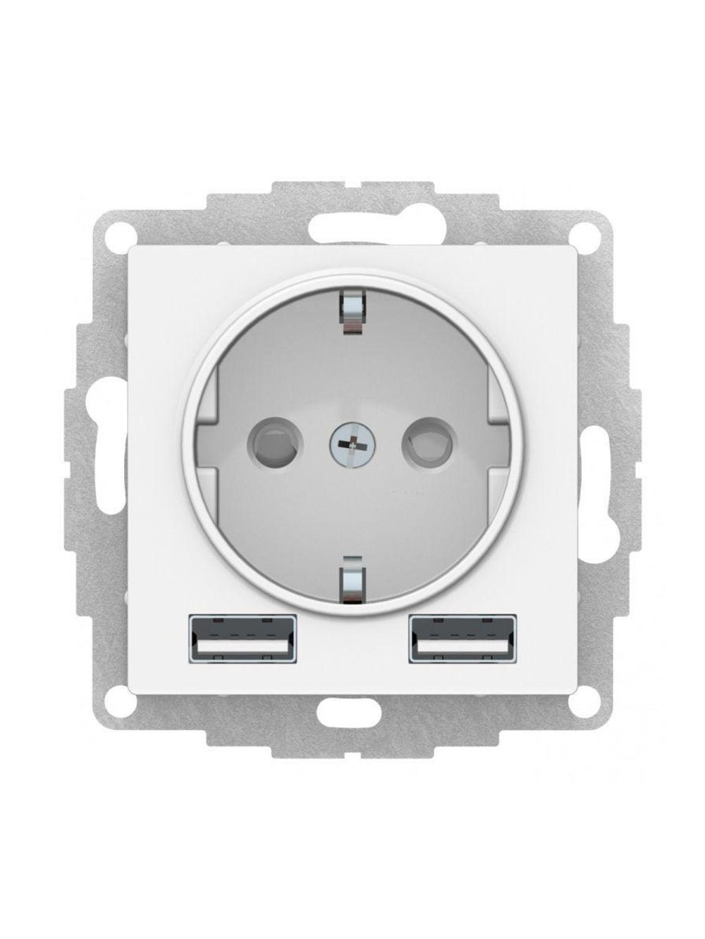 Розетка 1-м СП AtlasDesign 16А IP20 с 2-мя заряд. устройствами USB тип A+A 5В/2.4А 2х5В/1.2А механизм бел. SE ATN000130