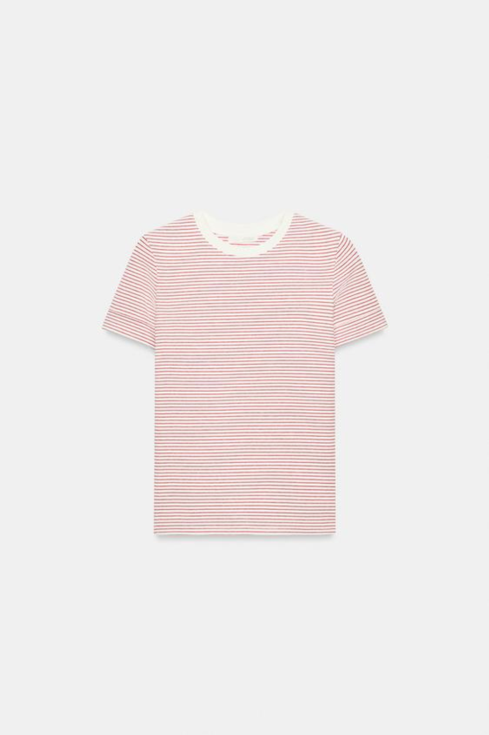 ZARA МИНИМАЛИСТИЧНАЯ ФУТБОЛКА С КОРОТКИМИ РУКАВАМИ, КРАСНАЯ ПОЛОСКА