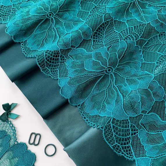 Кружево эластичное изумрудно-морское 23 см, Китай