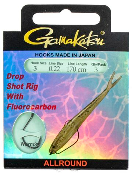 Крючки с поводком Gamakatsu Booklet DROPSHOT WORM39 разм. 03-0.22мм 170см 3шт.