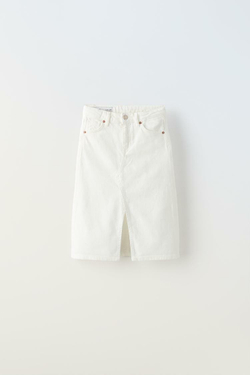 ZARA ДЖИНСОВАЯ ЮБКА МИДИ, БЕЛЫЙ