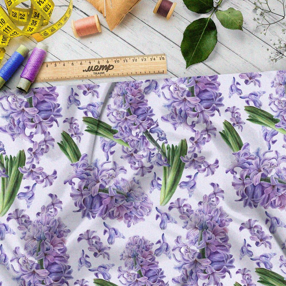 Ткань атлас крупные и нежные ветви сирени