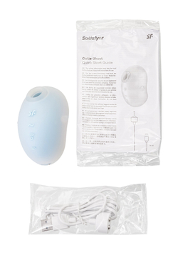 Вакуум-волновой стимулятор клитора с вибрацией Satisfyer Cutie Ghost, силикон, голубой, 9,1 см