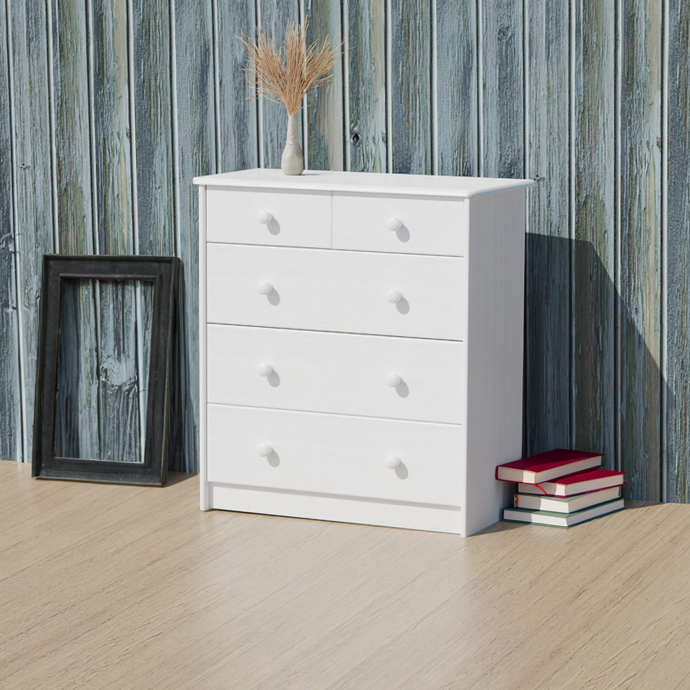 Комод Хаба для одежды 5 ящиков деревянный, белый