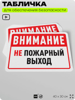 Табличка для обеспечения безопасности "Внимание, не пожарный выход", для офиса, по охране труда для предприятия, организаций, 40х30 см, Silver Plane x Айдентика Технолоджи