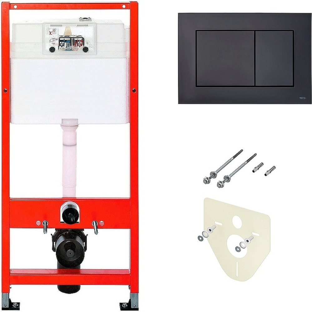 Инсталляция Tece Base для подвесного унитаза с Черной матовой клавишей смыва с шумоизоляцией (K447407)
