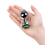 Серебристая коническая анальная пробка 8см с зеленым кристаллом ToyFa Metal 717002-7