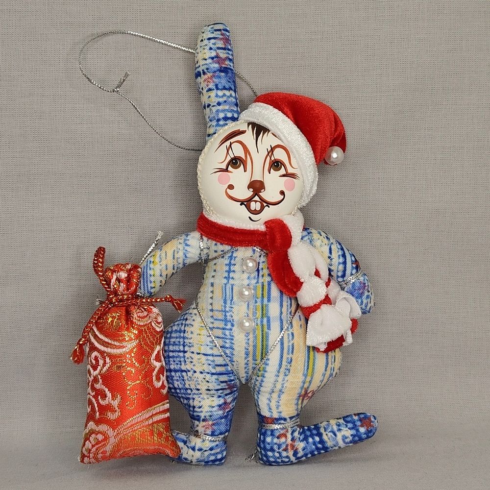 Ёлочная игрушка Кролик новогодний с мешком