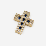 Подвеска "Крестик", синие фианиты, позолота, 28*22мм