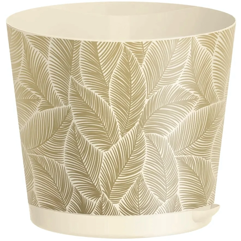 Горшок для цветов пластиковый 4л d-20см «Oregano» с прикорневым поливом с декором (светло-бежевый)