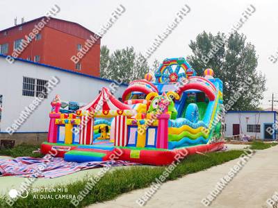Коммерческий надувной батут "Парк развлечений 2" 12*7*7 м без фигуры клоуна