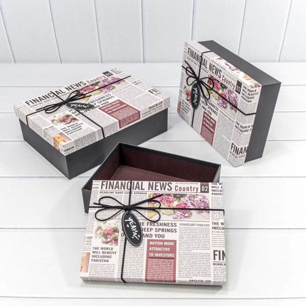 Коробка 29х21х9.5 см Набор 3 шт "Financial News" (Серый)