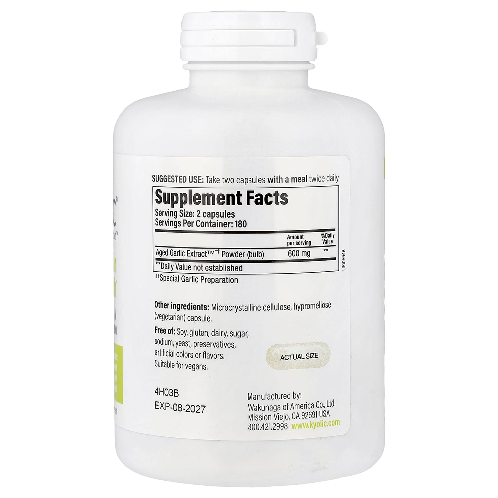 Kyolic, Aged Garlic Extract™, здоровье сердечно-сосудистой системы, веганская формула 300, 360 веганских капсул (300 мг в 1 капсуле)