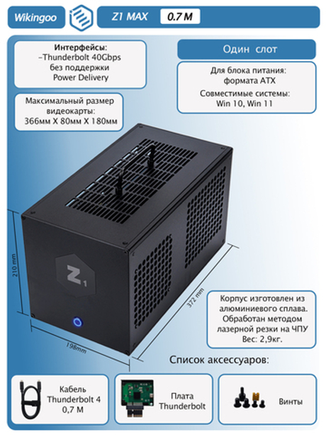 Внешний корпус для видеокарты Wikingoo Z1Max, EGPU, Thunderbolt 3/4.