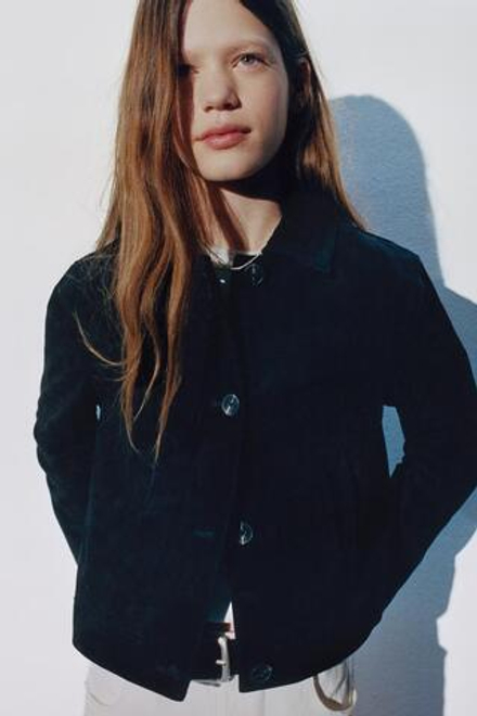 ZARA КУРТКА ИЗ 100% КОЖИ, ЧЕРНЫЙ