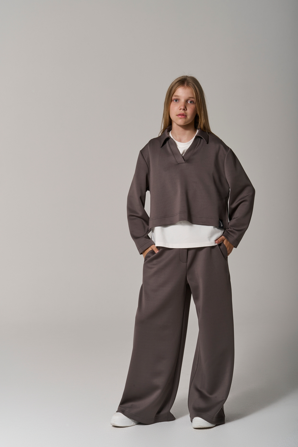 Брюки трикотажные wide leg коричневые