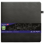 Скетчбук, черная бумага 140 г/м2 200х200 мм, 80 л., КОЖЗАМ, резинка, карман, BRAUBERG ART, черный, 113204