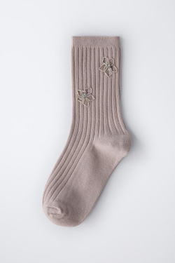 ZARA ДЛИННЫЕ НОСКИ СО СТРАЗАМИ, ПУДРОВО-РОЗОВЫЙ