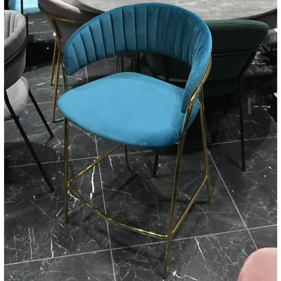 Полубарный стул Turin бирюзовый с золотыми ножками