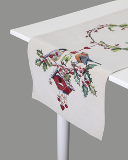 Дорожка для стола 40х100см Mix&Match Home Зимний пир Скворечники голубая