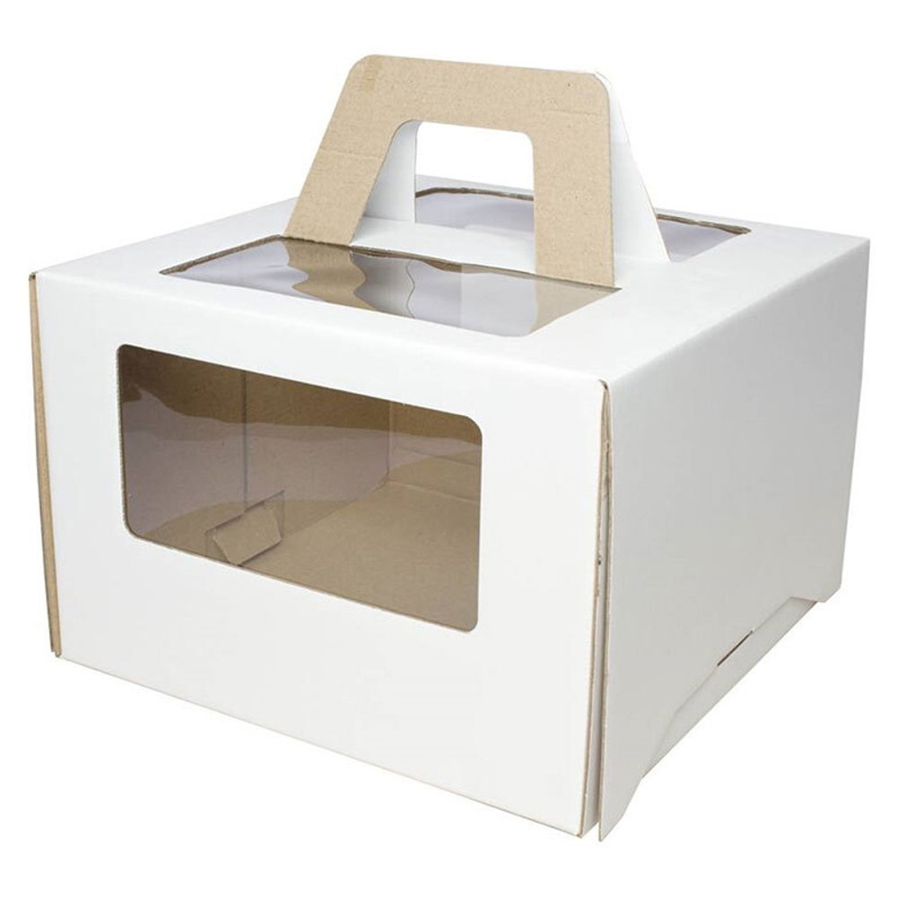 Коробка для торта с ручками и окном усиленная 24х24х20см